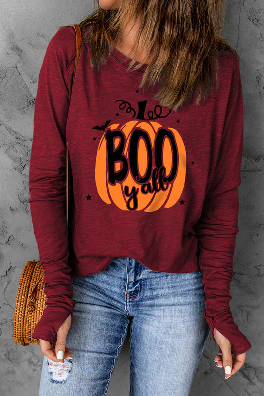 Pumpkin Graphic Thumbhole Sleeve T-Shirt