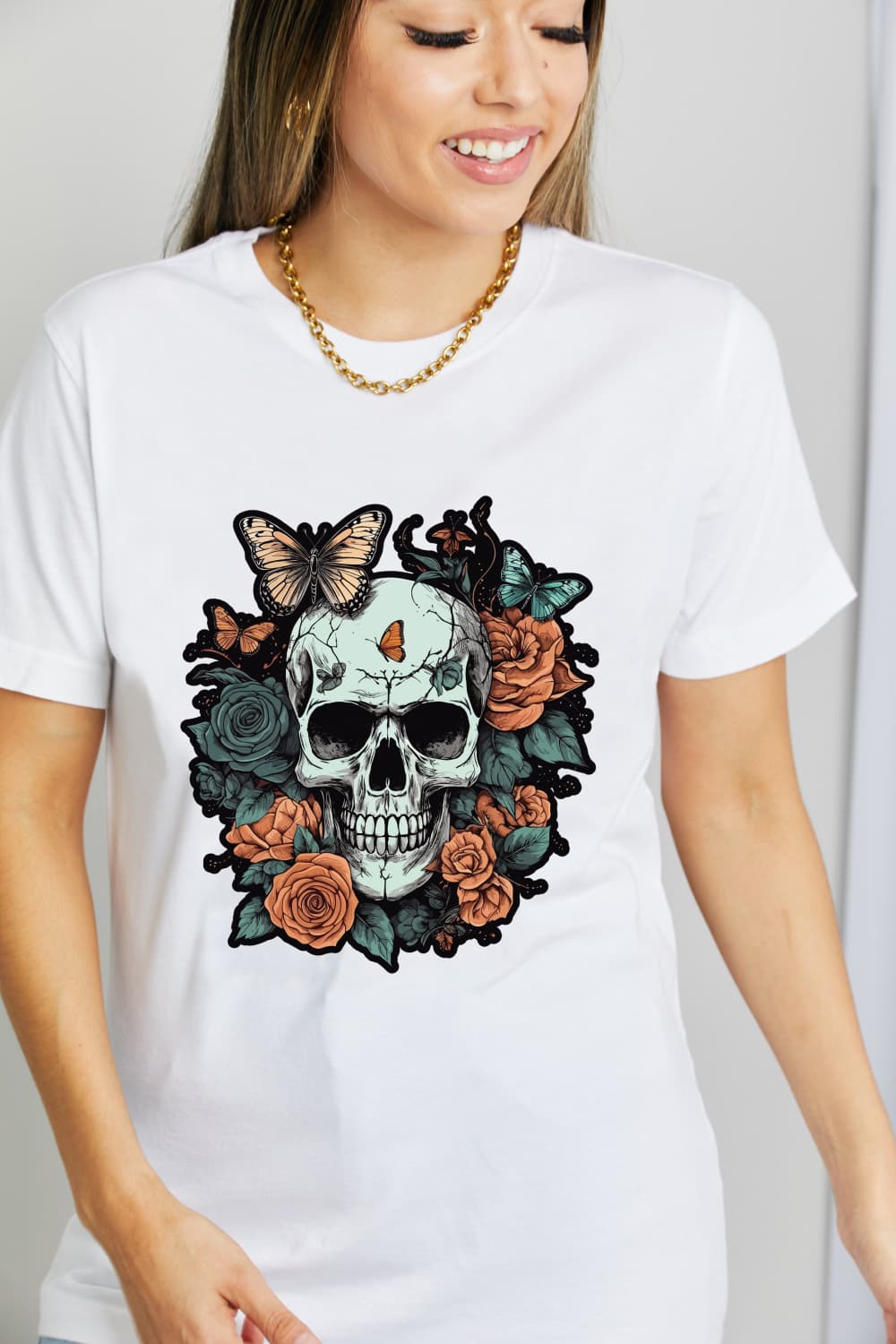 Simply Love Skull Graphic Cotton T-Shirt