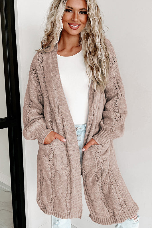 Snuggle Me Cable-Knit Dropped Shoulder Cardigan