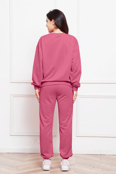 Round Neck Long Sleeve Sweatshirt and Pants Set