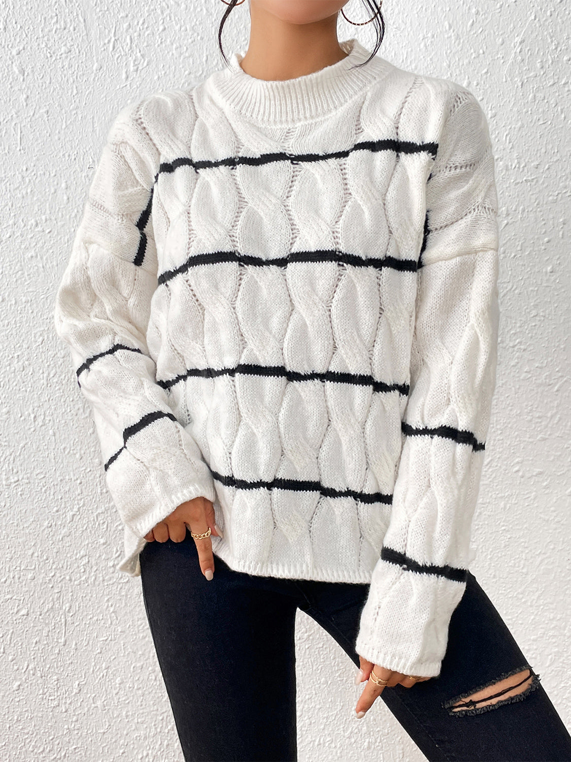 Much Love Striped Cable-Knit Sweater